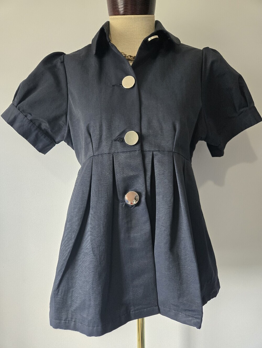 Pink Tartan Navy Short Sleeved Peplum Blazer. Size M
